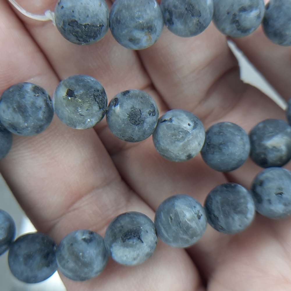 #9- 8mm Matte Larvikite 8in Strand - Picture 2 of 3